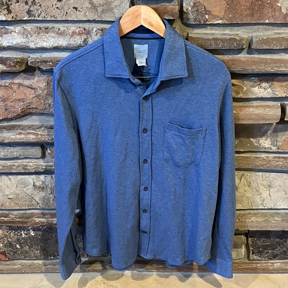 Giasone Heathered Blue Long-Sleeve Casual Button-Down Shirt